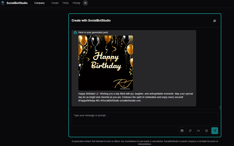 Final generated greeting card with image and text shown in the chat.